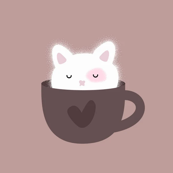 Χαριτωμένη Γατούλα Φλιτζάνι Εικονογράφηση Χιούμορ Γάτα Ένα Φλιτζάνι Καφέ Καλημερα — Διανυσματικό Αρχείο