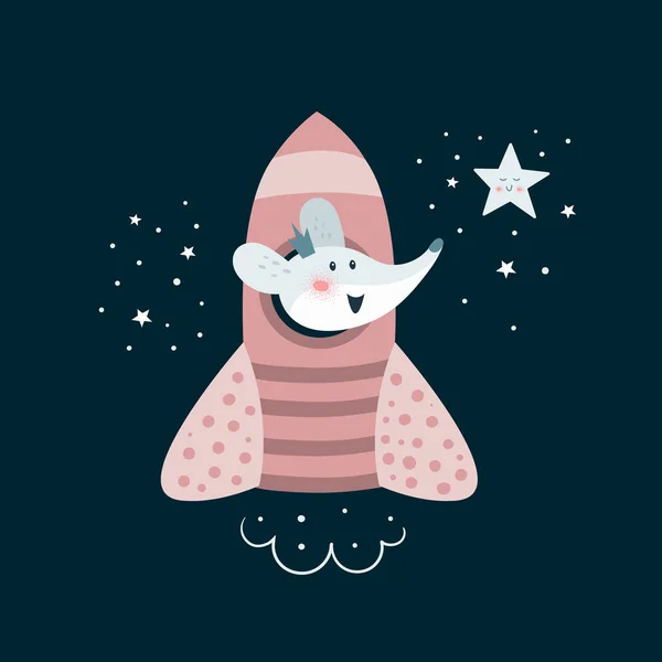 귀여운 모험쥐는 우주로 갑니다 아이들 티셔츠 프린트 포스터 장식용 캐릭터 — 스톡 벡터