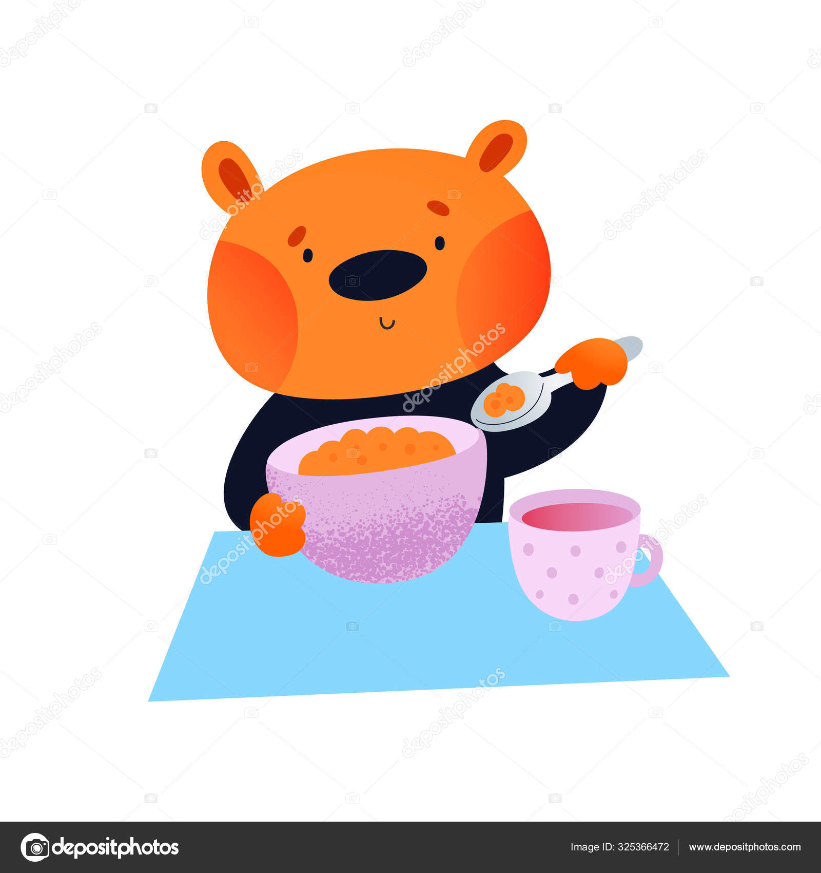 Taza de te con plato y cuchara, dibujo a mano aislado en fondo blanco.  Stock Illustration