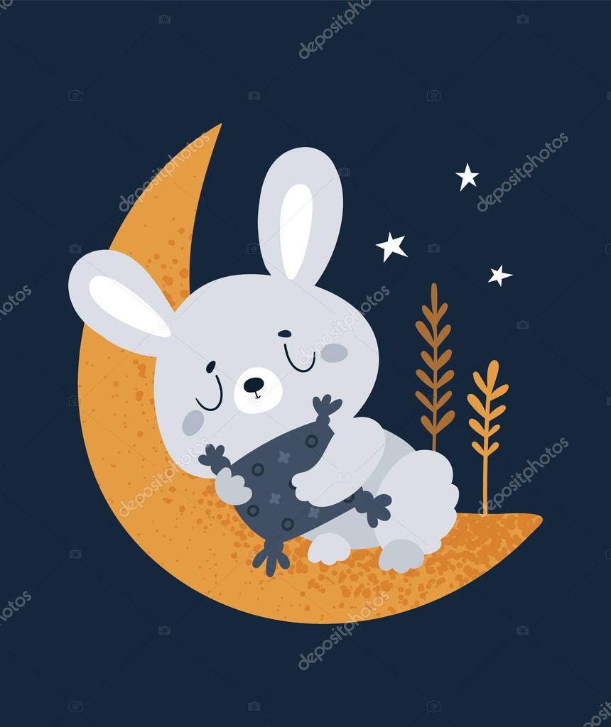 Coniglietto Che Dorme Sulla Luna Buonanotte Piccolina Buonanotte Sogni  D'oro - Vettoriale Stock di ©happy_design 330907126