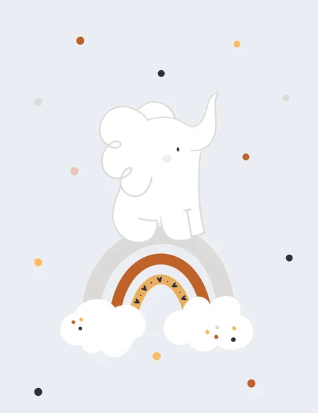 Baby Shower Imprimé Enfantin Avec Bébé Éléphant Mignon Sur Arc — Image vectorielle