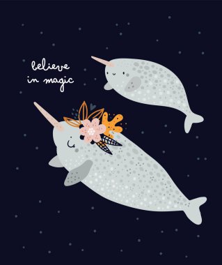 Şirin denizgergedanlı çocuk baskısı. Anne ve bebek. Şirin deniz hayvanlarının olduğu çocuksu bir iz. Poster, kart, bebek kıyafetleri, duvar resimleri, çocuk odası dekorasyonu için ideal. Düz biçimli vektör illüstrasyonu