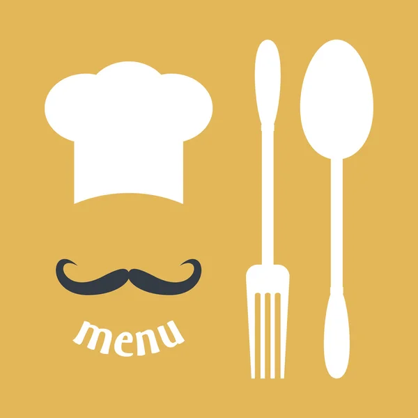 Gran sombrero de chef con ilustración vector bigote . — Vector de stock