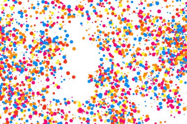 Renkli konfeti patlaması. Beyaz arkaplanda izole edilmiş tahıllı, çok renkli doku. Düz tasarım elemanı. Vektör illüstrasyonuName.