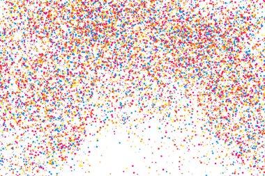 Renkli konfeti patlaması. Beyaz arkaplanda izole edilmiş tahıllı, çok renkli doku. Düz tasarım elemanı. Vektör illüstrasyonuName.