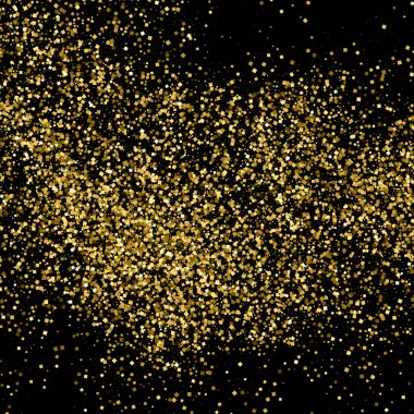 Altın glitter doku siyah izole. Amber parçacıklar renk. Kutlama arka plan. Altın patlama konfeti. Vektör çizim, eps 10.