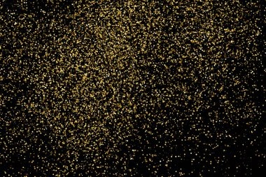 Altın glitter doku siyah izole. Amber parçacıklar renk. Kutlama arka plan. Altın patlama konfeti. Vektör çizim, eps 10.