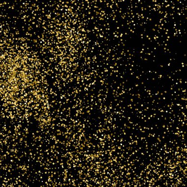Altın glitter doku siyah izole. Amber parçacıklar renk. Kutlama arka plan. Altın patlama konfeti. Vektör çizim, eps 10.