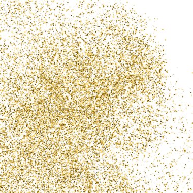 Altın glitter doku üzerinde beyaz izole. Amber parçacıklar renk. Kutlama arka plan. Altın patlama konfeti. Vektör çizim, eps 10.