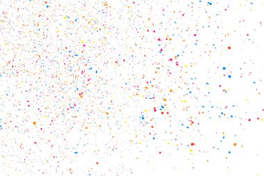 Konfeti 'nin Soyut Patlaması. Beyaz arka planda izole edilmiş renkli taneli doku. Renkli lekeler ve lekeler. Vektör Kaplama Elementleri. Dijital olarak oluşturulmuş resim. Görüntü, Eps 10.