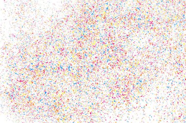 Konfeti 'nin Soyut Patlaması. Beyaz arka planda izole edilmiş renkli taneli doku. Renkli lekeler ve lekeler. Vektör Kaplama Elementleri. Dijital olarak oluşturulmuş resim. Görüntü, Eps 10.