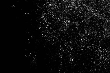 Siyah arka plan üzerine izole beyaz grenli doku. Toz kaplaması. Hafif renkli gürültü granül. Kar vektör öğeleri. Dijital olarak oluşturulan görüntü. İllüstrasyon, Eps 10.