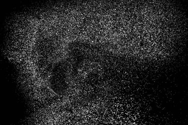 Siyah arka plan üzerine izole beyaz grenli doku. Toz kaplaması. Hafif renkli gürültü granül. Kar vektör öğeleri. Dijital olarak oluşturulan görüntü. İllüstrasyon, Eps 10.