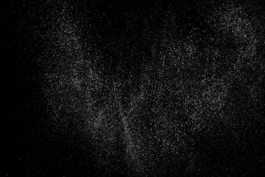Siyah arka plan üzerine izole beyaz grenli doku. Toz kaplaması. Hafif renkli gürültü granül. Kar vektör öğeleri. Dijital olarak oluşturulan görüntü. İllüstrasyon, Eps 10.