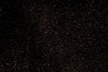 Kahve Rengi Tanesi dokusu siyah arkaplanda izole edilmiş. Çikolata Renkli Konfeti. Kahverengi Parçacıklar. Dijital olarak oluşturulmuş resim. Vektör İllüstrasyonu, EPS 10.