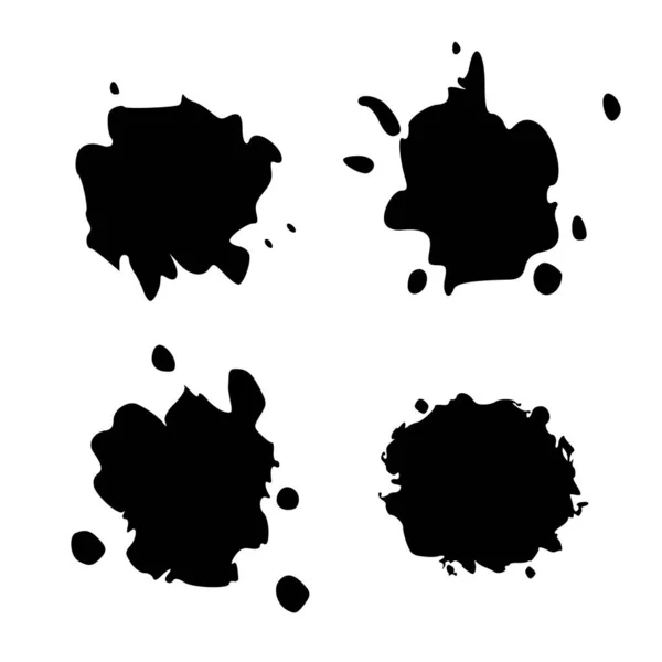 Set Black Blob Isolado Branco Tinta Salpicada Escova Gotículas Imagem —  Vetores de Stock