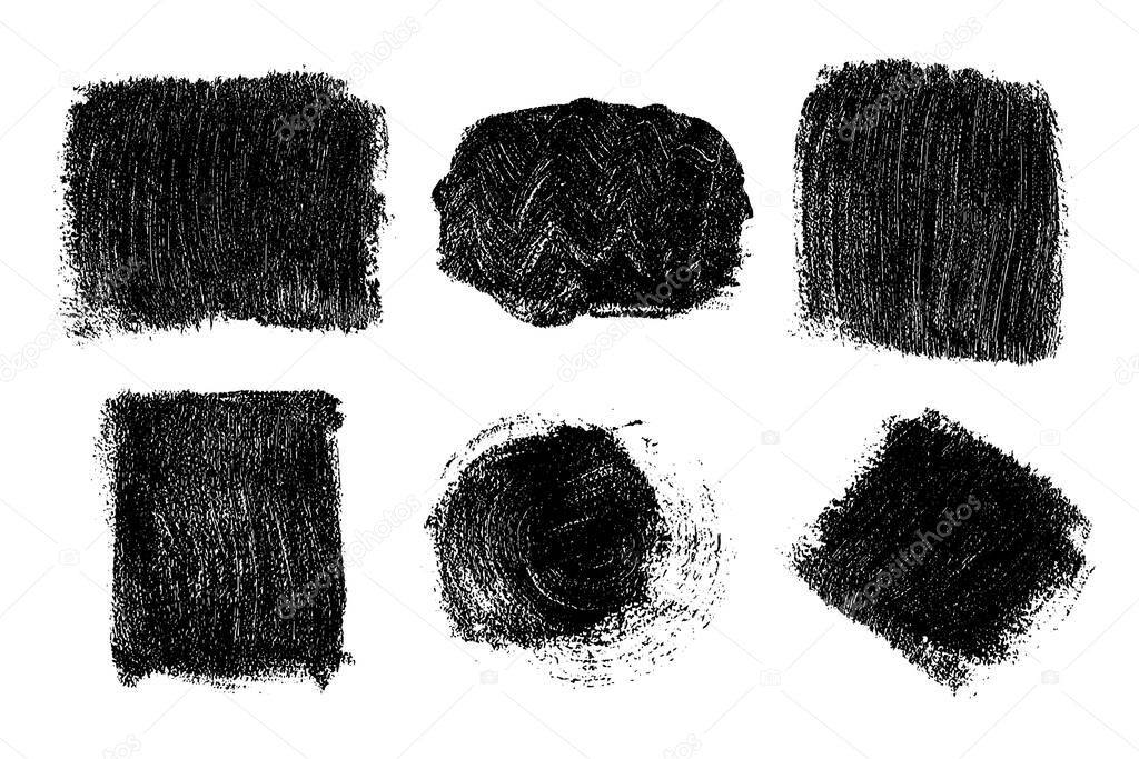 Black brush strokes isolated on white. Ink splatter. Paint droplets. Digitally generated image. Set vector design elements, illustration, EPS 10.