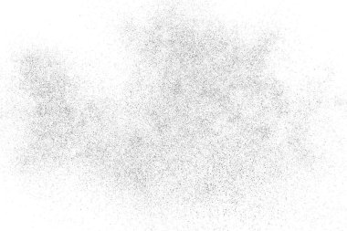 Beyaz arka planda siyah taneli doku izole edilmiş. Toz tabakası. Karanlık gürültü tanecikleri. Dijital olarak oluşturulmuş görüntü. Vektör tasarım elemanları. Görüntü, Eps 10.