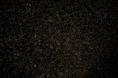 Altın Glitter doku siyah izole. Amber parçacıklar renk. Kutlama arka plan. Altın patlama konfeti. Tasarım öğesi. Dijital olarak oluşturulan görüntü. Vektör çizim, Eps 10.