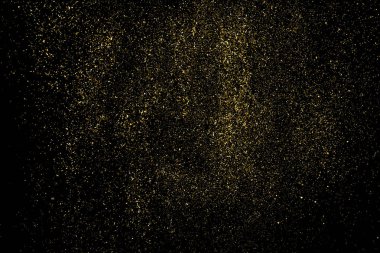 Altın Glitter doku siyah izole. Amber parçacıklar renk. Kutlama arka plan. Altın patlama konfeti. Tasarım öğesi. Dijital olarak oluşturulan görüntü. Vektör çizim, Eps 10.