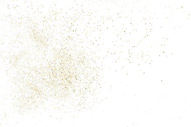 Beyaz üzerinde altın rengi parıltı dokusu izole edildi. Amber Parçacık Rengi. Kutlama arkaplanı. Altın Konfeti Patlaması. Tasarım elementi. Dijital olarak oluşturulmuş resim. Vektör İllüstrasyonu, EPS 10.
