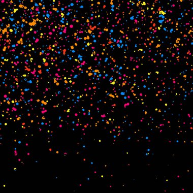 Konfeti 'nin Soyut Patlaması. Siyah arka planda izole edilmiş renkli taneli doku. Renkli lekeler ve lekeler. Vektör Kaplama Elementleri. Dijital olarak oluşturulmuş resim. Görüntü, Eps 10.