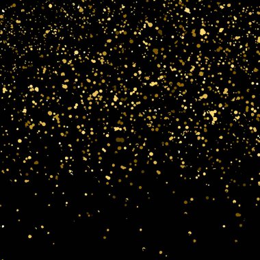 Altın Glitter doku siyah izole. Amber parçacıklar renk. Kutlama arka plan. Altın patlama konfeti. Tasarım öğesi. Dijital olarak oluşturulan görüntü. Vektör çizim, Eps 10.