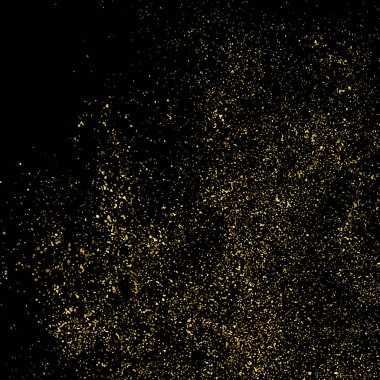 Altın Glitter doku siyah izole. Amber parçacıklar renk. Kutlama arka plan. Altın patlama konfeti. Tasarım öğesi. Dijital olarak oluşturulan görüntü. Vektör çizim, Eps 10.