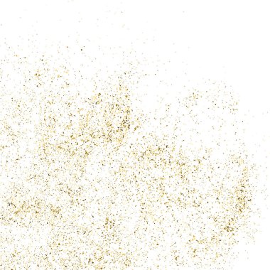 Beyaz üzerinde altın rengi parıltı dokusu izole edildi. Amber Parçacık Rengi. Kutlama arkaplanı. Altın Konfeti Patlaması. Tasarım elementi. Dijital olarak oluşturulmuş resim. Vektör İllüstrasyonu, EPS 10.