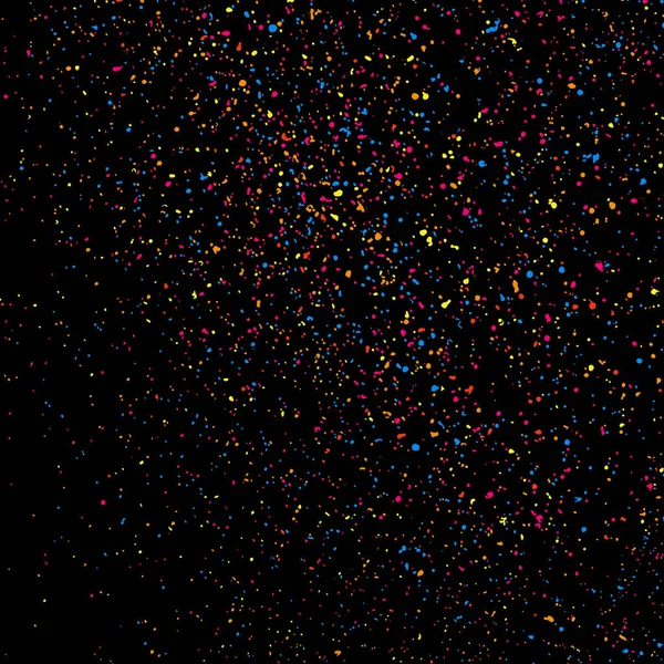 Explosão Abstrata Confetti Textura Grão Colorido Isolado Fundo Preto Manchas —  Vetores de Stock