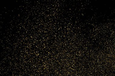 Altın Glitter doku siyah izole. Amber parçacıklar renk. Kutlama arka plan. Altın patlama konfeti. Tasarım öğesi. Dijital olarak oluşturulan görüntü. Vektör çizim, Eps 10.
