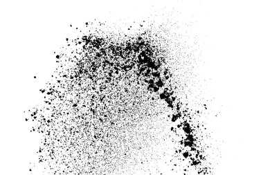 Beyaz arka planda izole edilmiş siyah taneli patlama dokusu. Toz tabakası. Karanlık gürültü tanecikleri. Dijital olarak oluşturulmuş görüntü. Vektör tasarım elemanları. Görüntü, Eps 10.