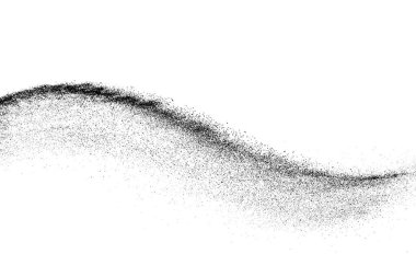 Siyah kumlu dalga dokusu beyaz arkaplanda izole edilmiş. Toz tabakası. Karanlık gürültü tanecikleri. Dijital olarak oluşturulmuş görüntü. Vektör tasarım elemanları. Görüntü, Eps 10.