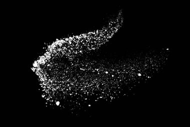 Siyah arka planda beyaz lekeler var. Soyut vektör patlaması. Dijital olarak oluşturulmuş görüntü. Görüntü, EPS 10.