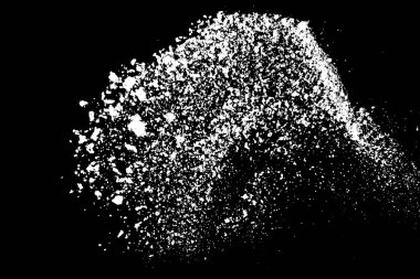 Siyah arka planda beyaz lekeler var. Soyut vektör patlaması. Dijital olarak oluşturulmuş görüntü. Görüntü, EPS 10.