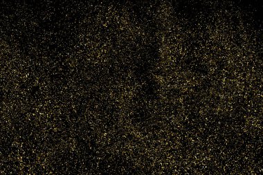 Altın Glitter doku siyah izole. Amber parçacıklar renk. Kutlama arka plan. Altın patlama konfeti. Tasarım öğesi. Dijital olarak oluşturulan görüntü. Vektör çizim, Eps 10.