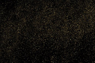 Altın Glitter doku siyah izole. Amber parçacıklar renk. Kutlama arka plan. Altın patlama konfeti. Tasarım öğesi. Dijital olarak oluşturulan görüntü. Vektör çizim, Eps 10.