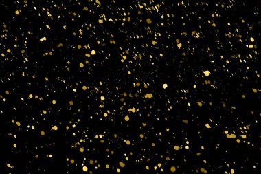 Altın Glitter doku siyah izole. Amber parçacıklar renk. Kutlama arka plan. Altın patlama konfeti. Tasarım öğesi. Dijital olarak oluşturulan görüntü. Vektör çizim, Eps 10.