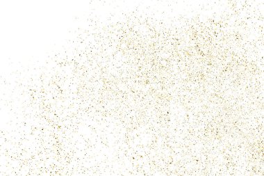 Beyaz üzerinde altın rengi parıltı dokusu izole edildi. Amber Parçacık Rengi. Kutlama arkaplanı. Altın Konfeti Patlaması. Tasarım elementi. Dijital olarak oluşturulmuş resim. Vektör İllüstrasyonu, EPS 10.
