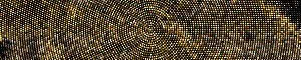 ゴールドグリッターハーフトーンドットバックドロップ 概要円形レトロパターン ポップアートスタイルの背景 コンフェッティの黄金爆発 サイトのための広い水平ロングバナー ベクターイラスト Eps — ストックベクタ