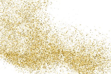 Beyazda izole edilmiş altın rengi parıltı dokusu. Amber Parçacık Rengi. Kutlama arkaplanı. Altın Konfeti Patlaması. Vektör İllüstrasyonu, Eps 10.
