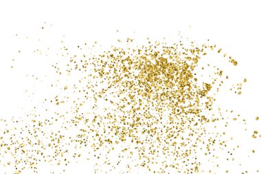 Beyazda izole edilmiş altın rengi parıltı dokusu. Amber Parçacık Rengi. Kutlama arkaplanı. Altın Konfeti Patlaması. Vektör İllüstrasyonu, Eps 10.