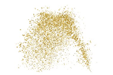 Beyazda izole edilmiş altın rengi parıltı dokusu. Amber Parçacık Rengi. Kutlama arkaplanı. Altın Konfeti Patlaması. Vektör İllüstrasyonu, Eps 10.