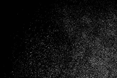 Siyah arka plan üzerine izole beyaz grenli doku. Toz kaplaması. Hafif renkli gürültü granül. Kar vektör öğeleri. Dijital olarak oluşturulan görüntü. İllüstrasyon, Eps 10.