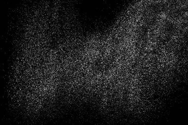 Siyah arka plan üzerine izole beyaz grenli doku. Toz kaplaması. Hafif renkli gürültü granül. Kar vektör öğeleri. Dijital olarak oluşturulan görüntü. İllüstrasyon, Eps 10.