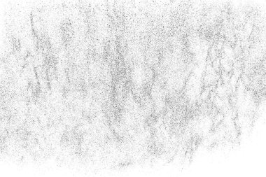 Beyaz arka planda siyah taneli doku izole edilmiş. Toz tabakası. Karanlık gürültü tanecikleri. Dijital olarak oluşturulmuş görüntü. Vektör tasarım elemanları. Görüntü, Eps 10.