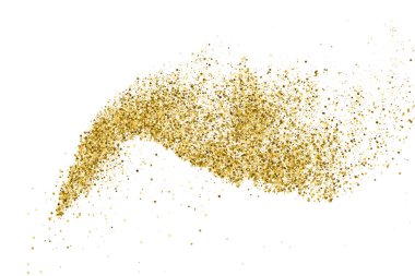 Beyazda izole edilmiş altın rengi parıltı dokusu. Amber Parçacık Rengi. Kutlama arkaplanı. Altın Konfeti Patlaması. Vektör İllüstrasyonu, Eps 10.