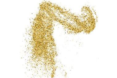 Beyazda izole edilmiş altın rengi parıltı dokusu. Amber Parçacık Rengi. Kutlama arkaplanı. Altın Konfeti Patlaması. Vektör İllüstrasyonu, Eps 10.