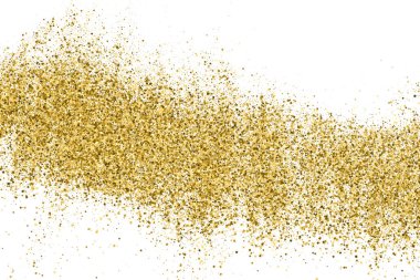 Beyazda izole edilmiş altın rengi parıltı dokusu. Amber Parçacık Rengi. Kutlama arkaplanı. Altın Konfeti Patlaması. Vektör İllüstrasyonu, Eps 10.