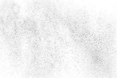 Sıkıntılı siyah doku. Beyaz arka planda koyu kumlu bir doku. Toz tabakası desenli. Tahıl gürültüsü partikülleri. Paslanmış beyaz efekt. Grunge tasarım elementleri. Vektör illüstrasyonu, EPS 10.